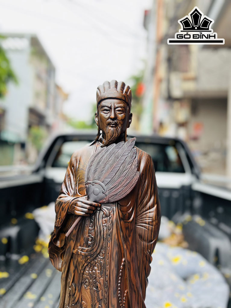 Tượng Gia Cát Lượng Gỗ Mun Hoa Cao 80 Ngang 25 Sâu 15 (cm)