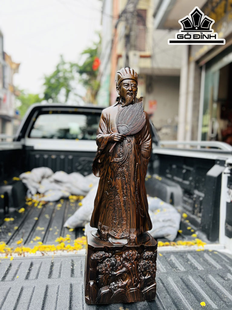 Tượng Gia Cát Lượng Gỗ Mun Hoa Cao 80 Ngang 25 Sâu 15 (cm)