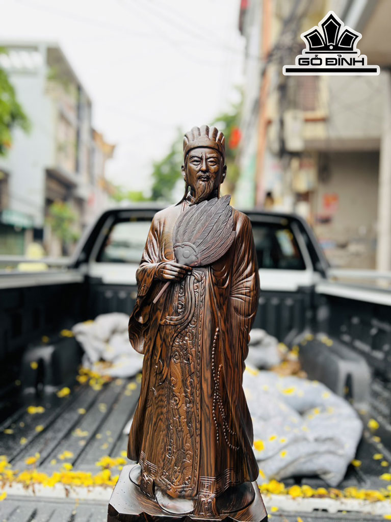 Tượng Gia Cát Lượng Gỗ Mun Hoa Cao 80 Ngang 25 Sâu 15 (cm)