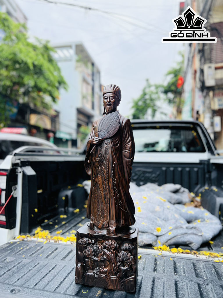 Tượng Gia Cát Lượng Gỗ Mun Hoa Cao 80 Ngang 25 Sâu 15 (cm)