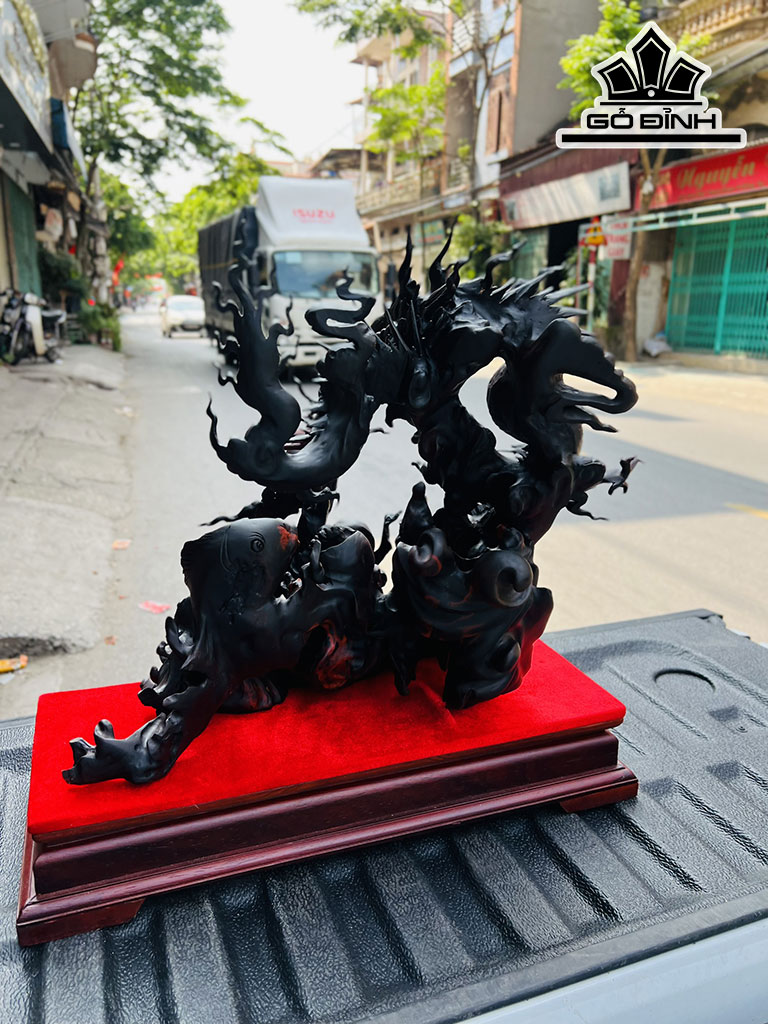 Tượng Long Ngư Vờn Ngọc Gỗ Trắc Cao 57 Ngang 50 Sâu 30 (cm)