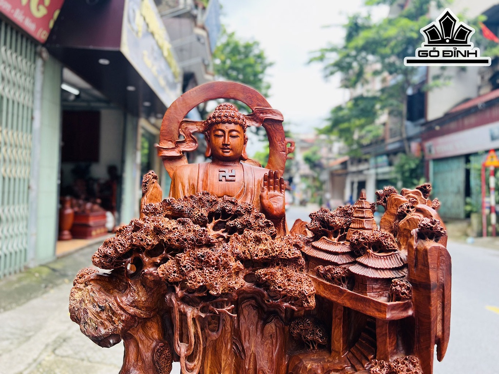 Tượng Nhất Tâm Bái Phật Gỗ Hương Cao 96 Ngang 60 Sâu 38 (cm)