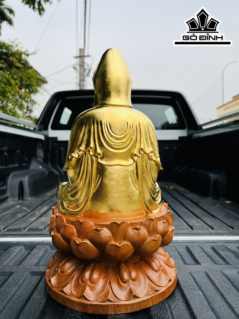 Tượng Phật Bà Quan Âm Gỗ Hương Cao 32 Ngang 32 Sâu 60 (cm)