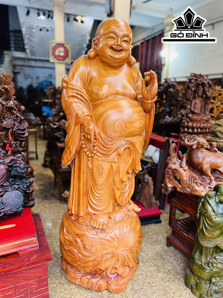 Tượng Phật Di Lặc Đứng Bao Tiền Gỗ Hương Cao 180 Ngang 65 Sâu 65 (cm)