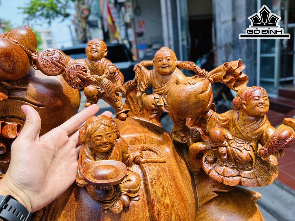 Tượng Phật Di Lặc Ngũ Phúc Gỗ Hương Cao 81 Ngang 77 Sâu 30 (cm)