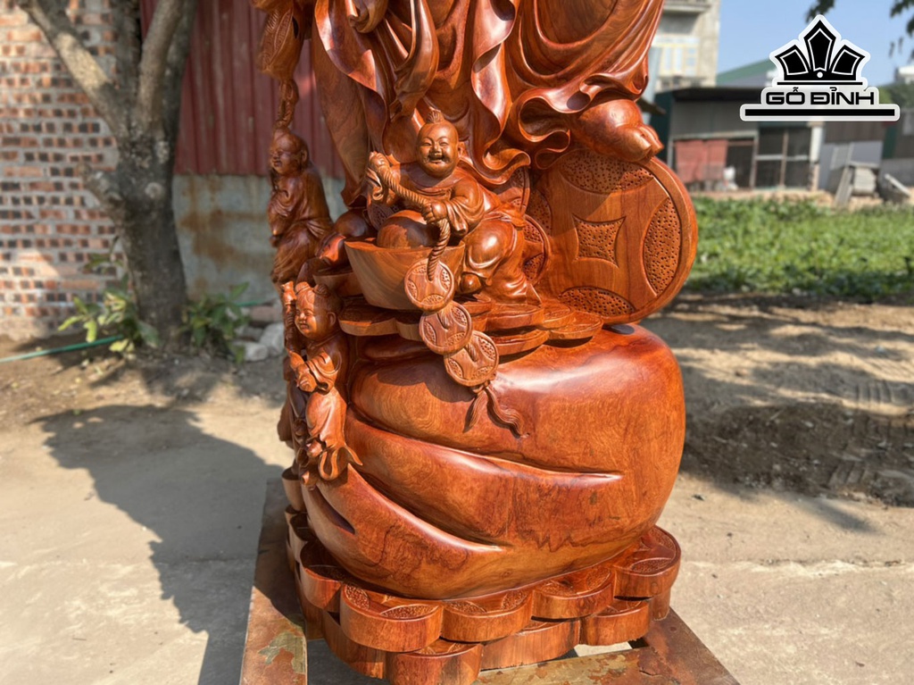 Tượng Phật Di Lặc Ngũ Phúc Gỗ Hương Ngang 65 Cao 183 Sâu 50 (cm)