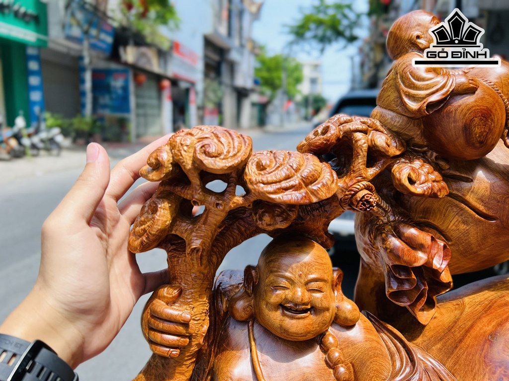 Tượng Phật Di Lặc Ngũ Phúc Gỗ Hương Ngang 77 Cao 81 Sâu 30 (cm)