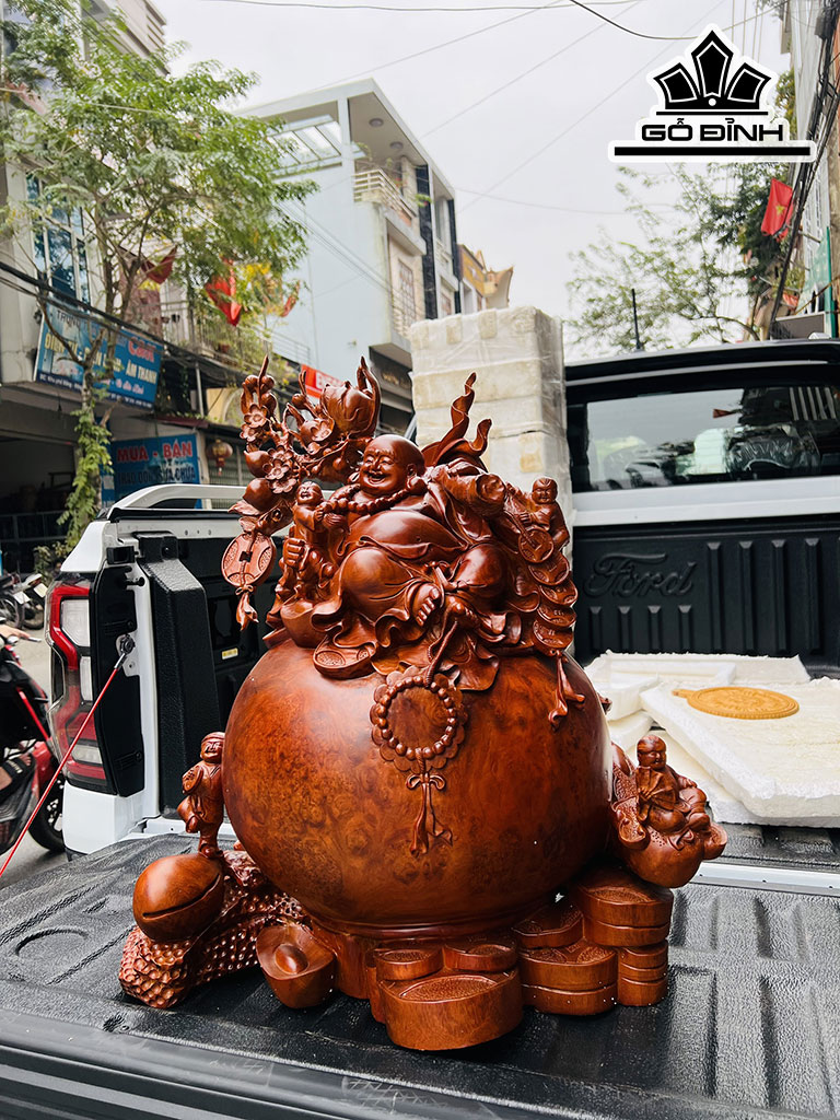 Tượng Phật Di Lặc Ngũ Phúc Gỗ Nu Hương Cao 67 Ngang 61 Sâu 45 (cm)
