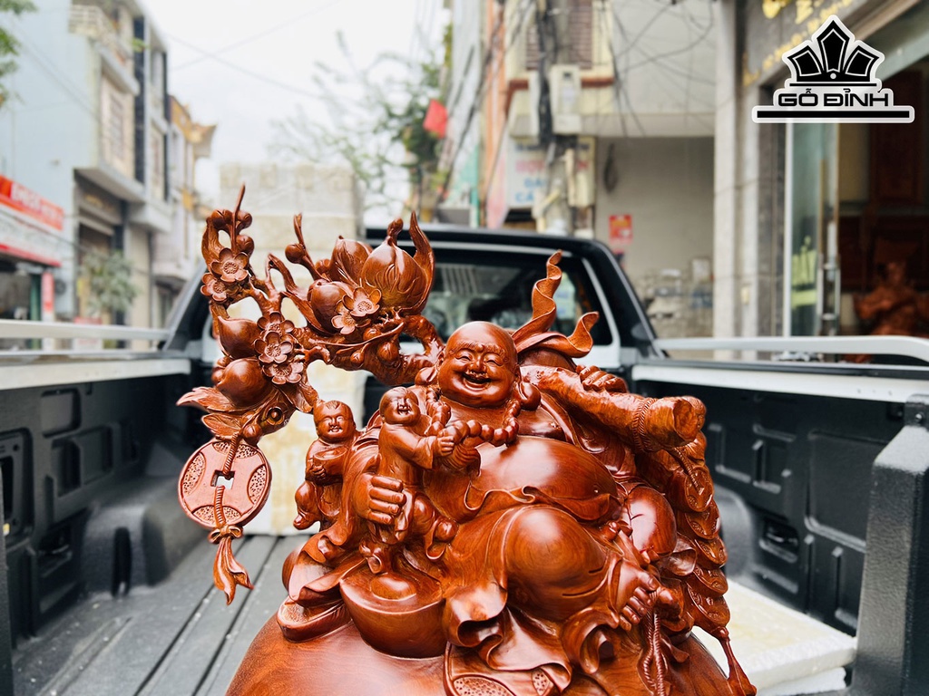 Tượng Phật Di Lặc Ngũ Phúc Gỗ Nu Hương Cao 67 Ngang 61 Sâu 45 (cm)