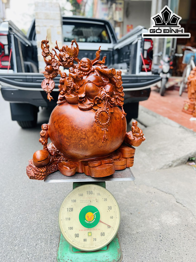 Tượng Phật Di Lặc Ngũ Phúc Gỗ Nu Hương Cao 67 Ngang 61 Sâu 45 (cm)