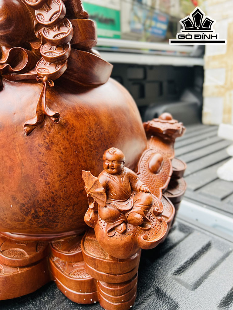 Tượng Phật Di Lặc Ngũ Phúc Gỗ Nu Hương Cao 67 Ngang 61 Sâu 45 (cm)