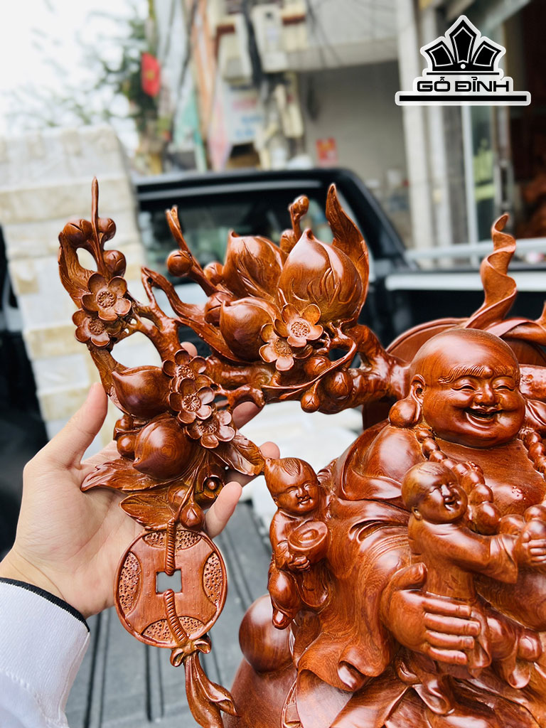 Tượng Phật Di Lặc Ngũ Phúc Gỗ Nu Hương Cao 67 Ngang 61 Sâu 45 (cm)