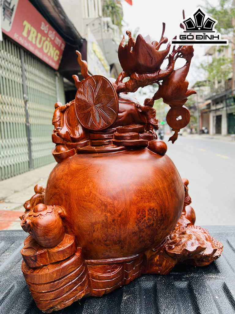 Tượng Phật Di Lặc Ngũ Phúc Gỗ Nu Hương Cao 67 Ngang 61 Sâu 45 (cm)