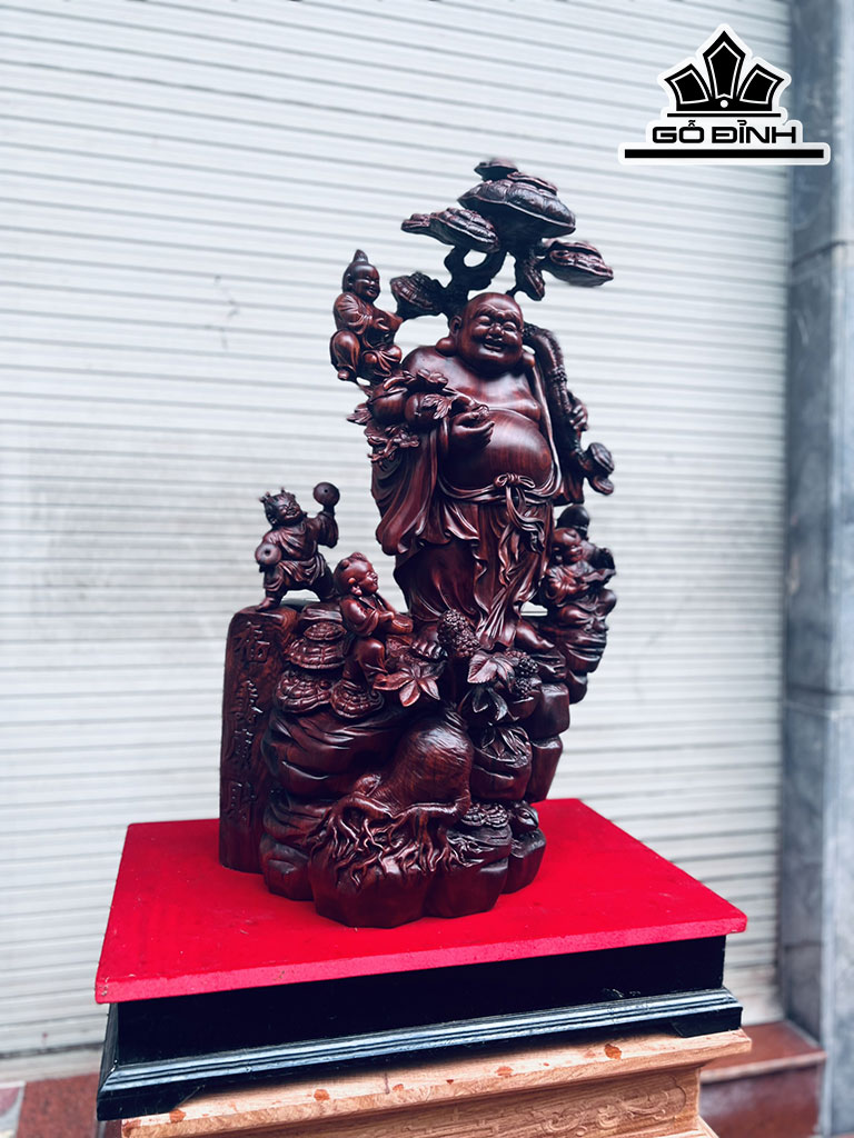 Tượng Phật Di Lặc Ngũ Phúc Gỗ Tử Đàn Cao 91 Ngang 47 Sâu 28 (cm)