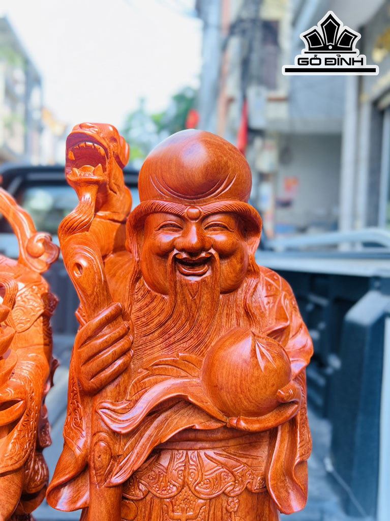 Tượng Phúc Lộc Thọ (Tam Đa) Gỗ Hương Ngang 22 Cao 60 Sâu 18 (cm)