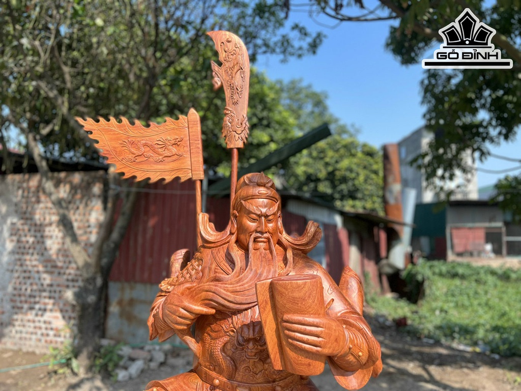 Tượng Quan Công Gỗ Hương Cao 147 Ngang 90 Sâu 55 (cm)