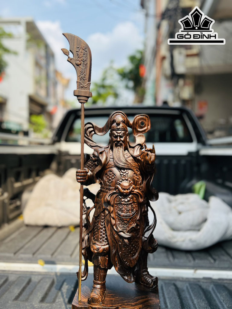Tượng Quan Công Gỗ Mun Hoa Cao 60 Ngang 20 Sâu 14 (cm)