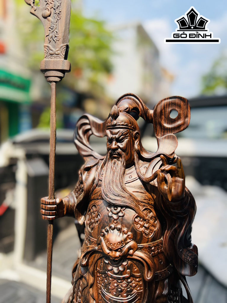 Tượng Quan Công Gỗ Mun Hoa Cao 60 Ngang 20 Sâu 14 (cm)