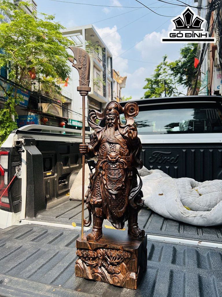 Tượng Quan Công Gỗ Mun Hoa Cao 60 Ngang 20 Sâu 14 (cm)