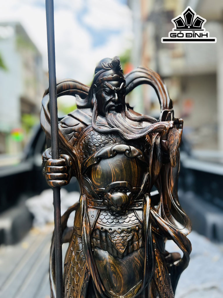 Tượng Quan Công Gỗ Mun Hoa Cao 80 Ngang 30 Sâu 16 (cm)