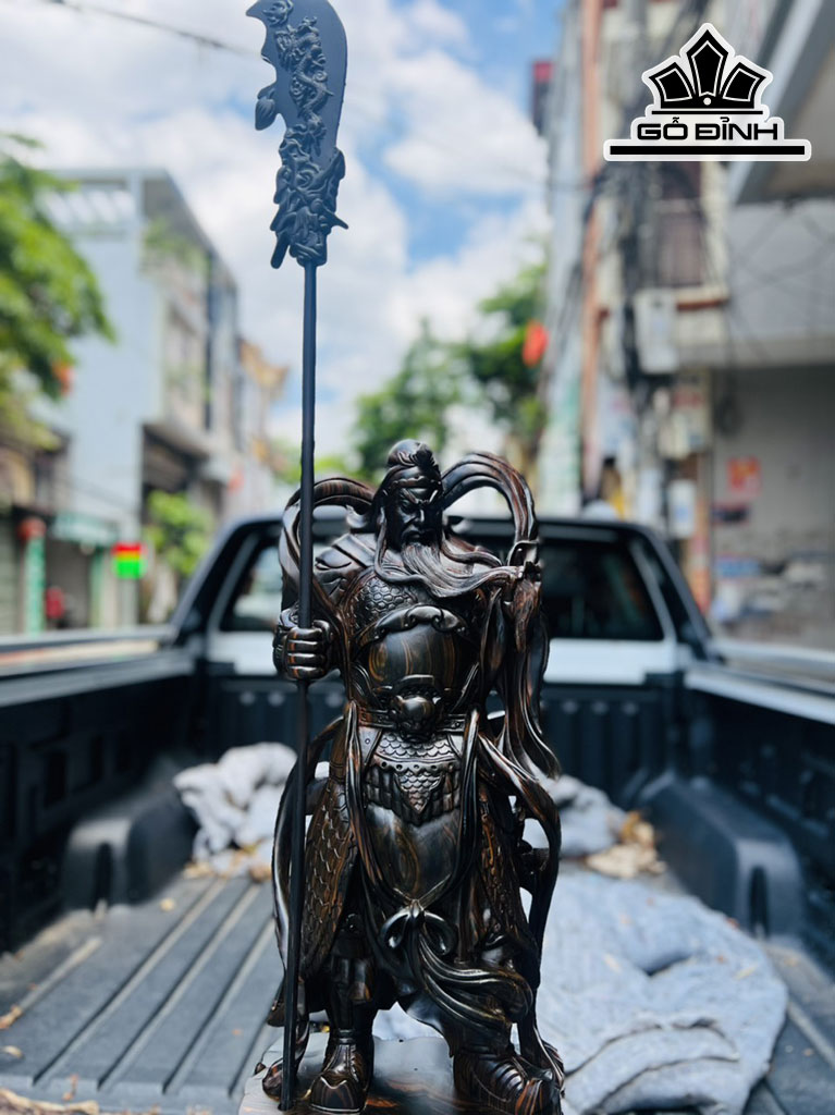 Tượng Quan Công Gỗ Mun Hoa Cao 80 Ngang 30 Sâu 16 (cm)