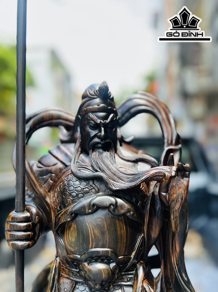 Tượng Quan Công Gỗ Mun Hoa Cao 80 Ngang 30 Sâu 16 (cm)