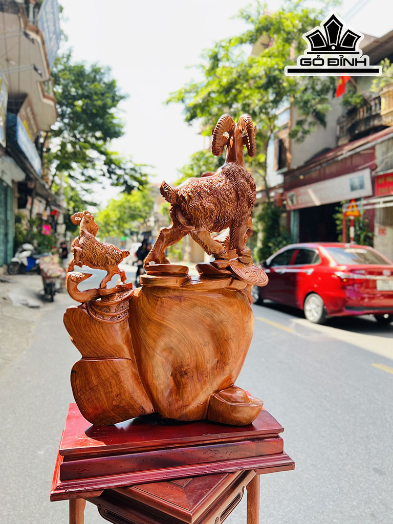 Tượng Tam Dương Khai Thái Gỗ Nu Hương Cao 86 Ngang 50 Sâu 25 (cm)