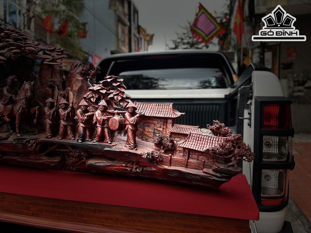 Tượng Vinh Quy Bái Tổ Gỗ Trắc Ngang 130 Cao 53 Sâu 26 (cm)