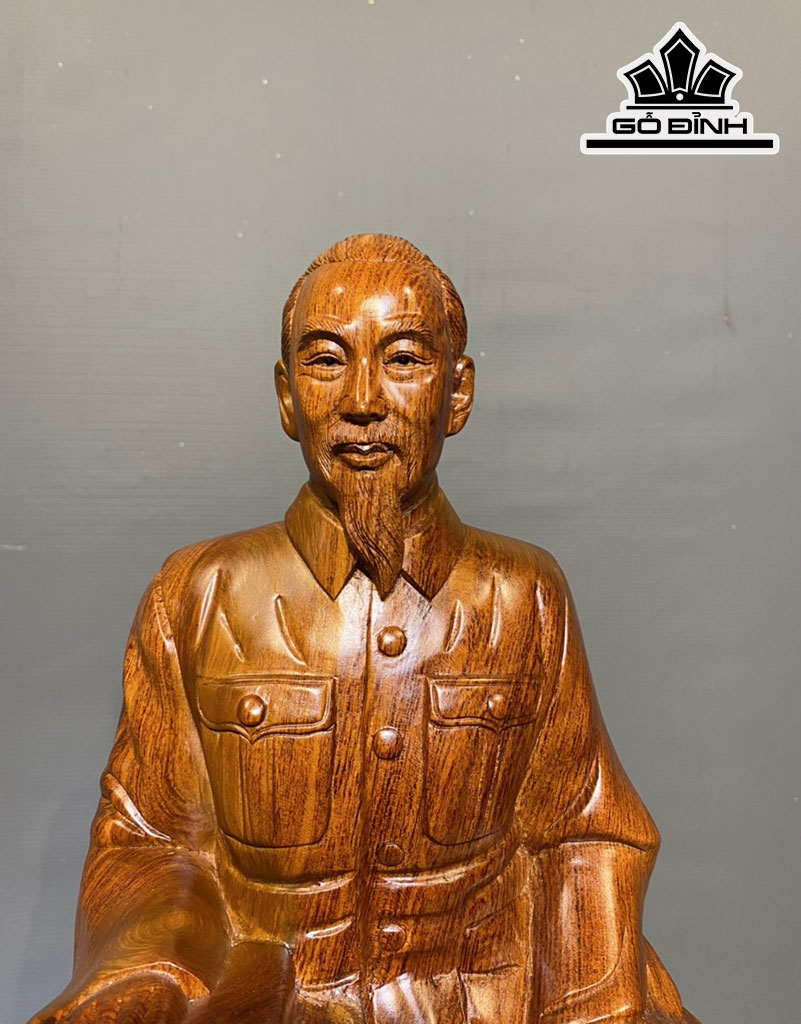 Tượng Bác Hồ Gỗ Hương Cao 60 Ngang 27 Sâu 23,5 (cm)