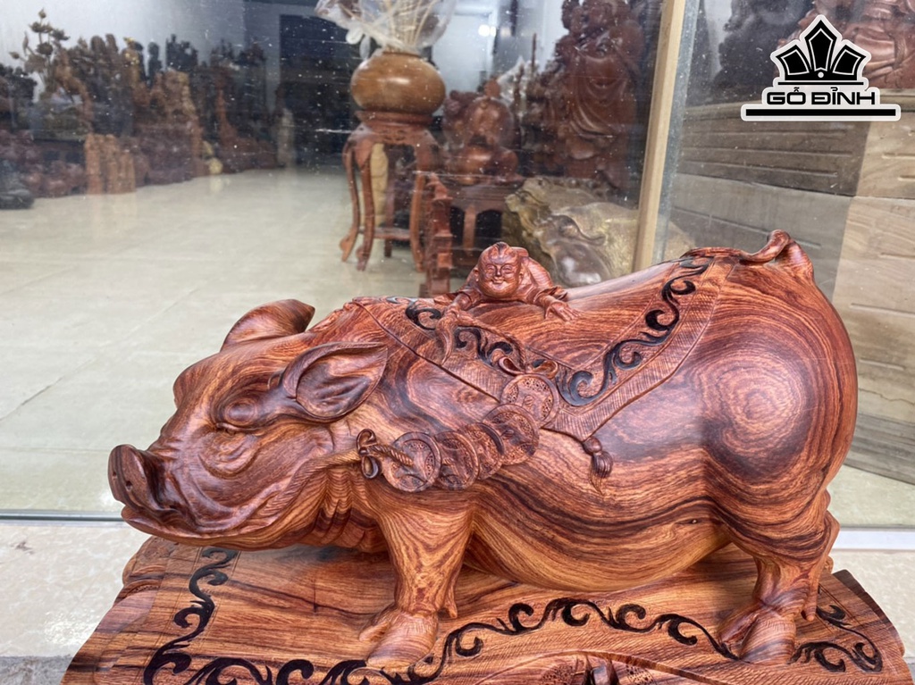 Tượng Heo Phong Thủy Gỗ Cẩm Cao 25 Ngang 47 Sâu 21 (cm)