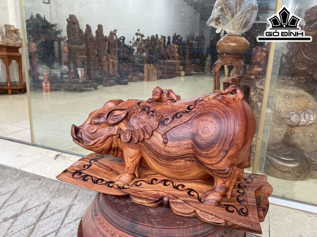 Tượng Heo Phong Thủy Gỗ Cẩm Cao 25 Ngang 47 Sâu 21 (cm)