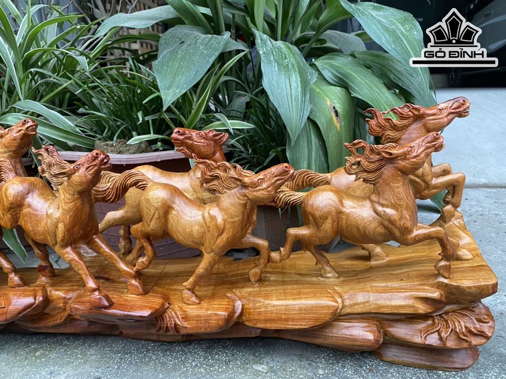 Tượng Bát Mã Gỗ Hương Cao 30 Ngang 88 Sâu 17 (cm)