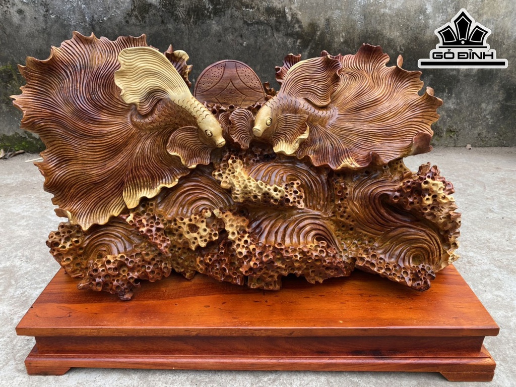 Tượng Cá Xiêm Gỗ Hương Cao 43 Ngang 73 Sâu 33 (cm)