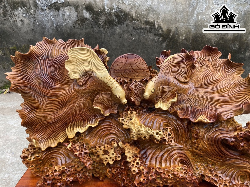 Tượng Cá Xiêm Gỗ Hương Cao 43 Ngang 73 Sâu 33 (cm)