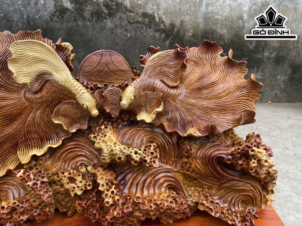 Tượng Cá Xiêm Gỗ Hương Cao 43 Ngang 73 Sâu 33 (cm)