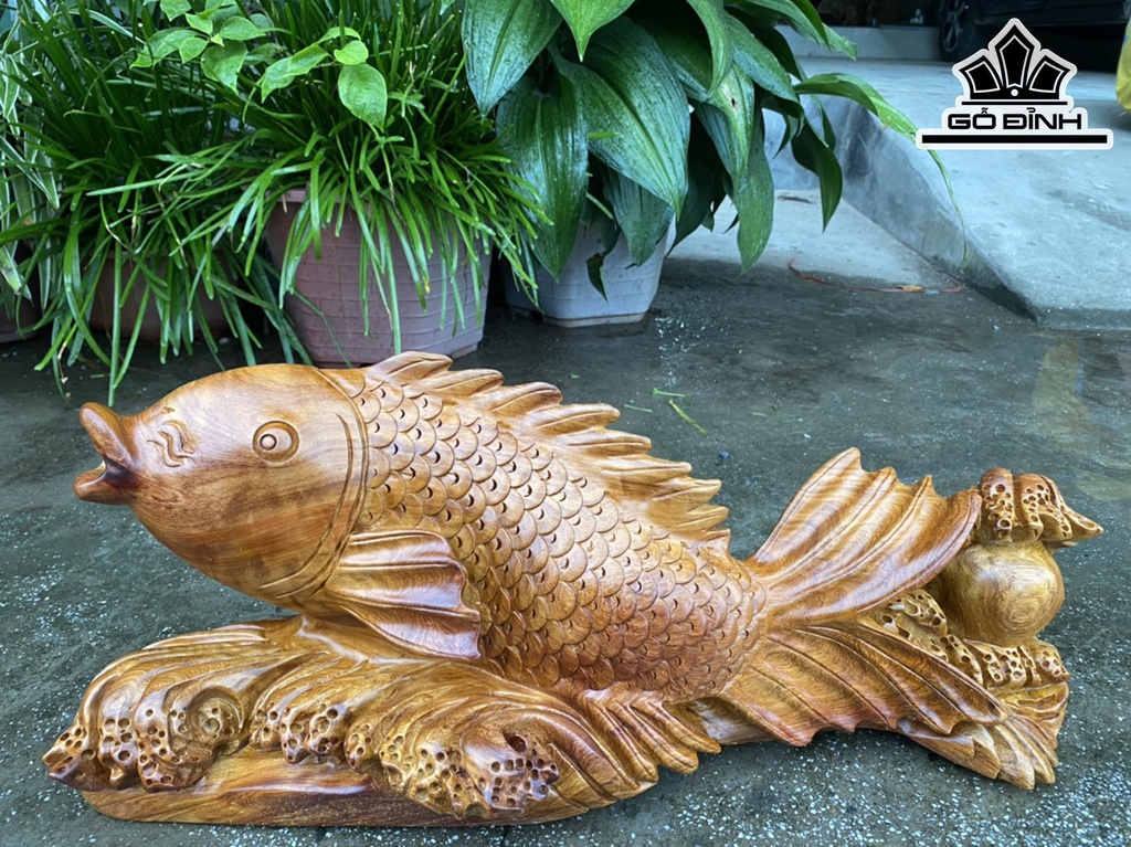 Tượng Con Cá Chép Gỗ Hương Cao 22 Ngang 55 Sâu 20 (cm)