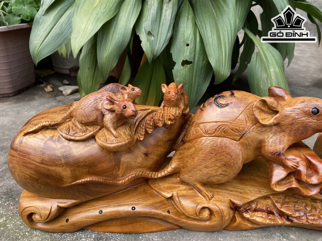 Tượng Chuột Phong Thủy Gỗ Hương Cao 20 Ngang 57 Sâu 15 (cm)