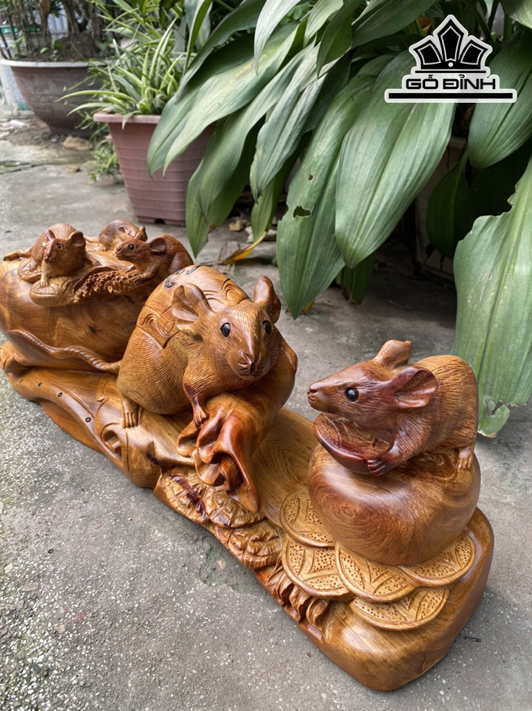 Tượng Chuột Phong Thủy Gỗ Hương Cao 20 Ngang 57 Sâu 15 (cm)