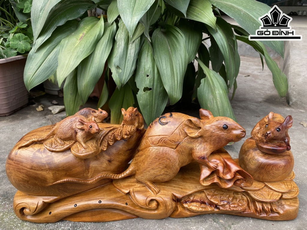Tượng Chuột Phong Thủy Gỗ Hương Cao 20 Ngang 57 Sâu 15 (cm)