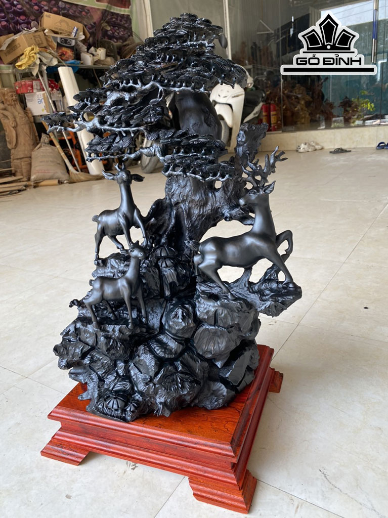 Tượng Dê Phong Thủy Gỗ Mun Sừng Cao 62 Ngang 47 Sâu 28 (cm)