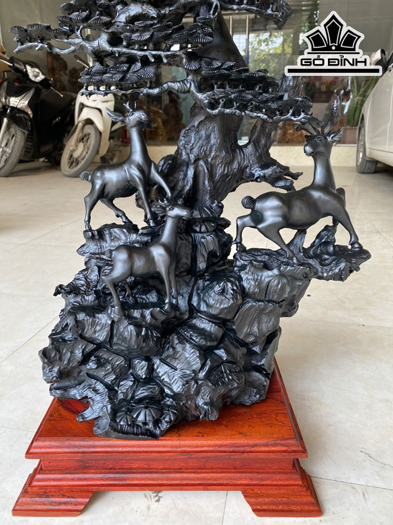 Tượng Dê Phong Thủy Gỗ Mun Sừng Cao 62 Ngang 47 Sâu 28 (cm)