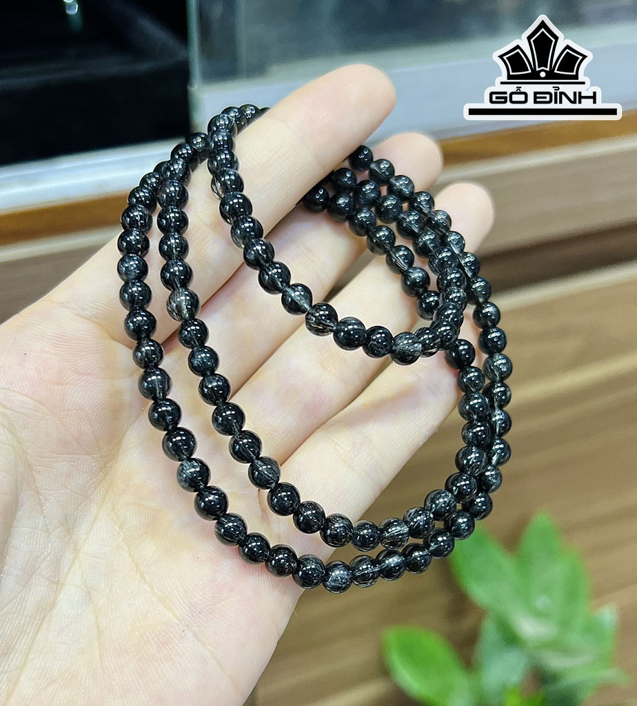 Chuỗi Đá Thạch Anh Tóc Đen Đường Kính Hạt 4,4-6 (mm)