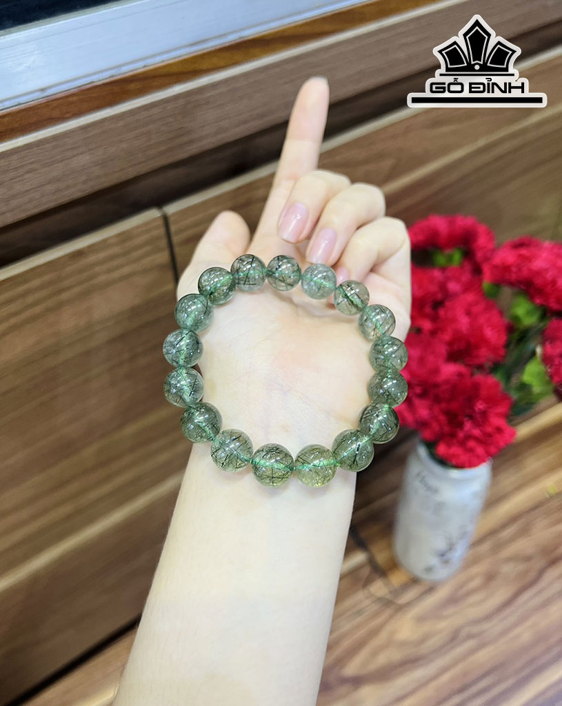 Vòng Tay Đá Thạch Anh Tóc Xanh Đường Kính Hạt 8-13 (mm)
