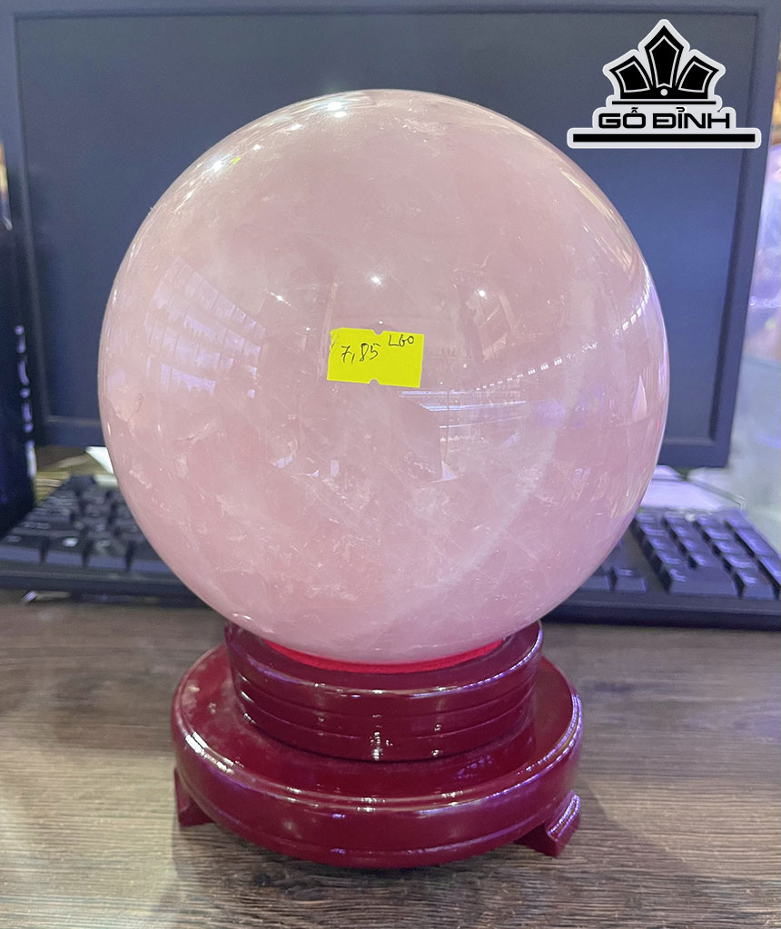 Bi Cầu Đá Thạch Anh Hồng Đường Kính 18 (cm) 7.85kg
