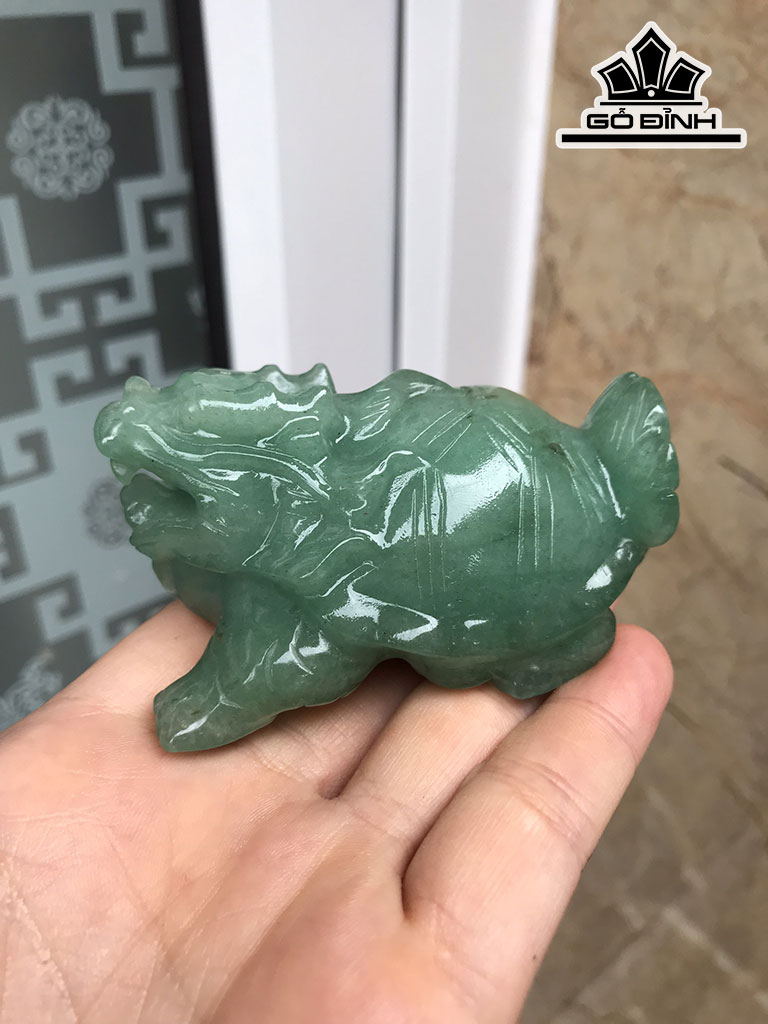 Tượng Long Quy Đá Thạch Anh Xanh Cao 8 Ngang 5 Sâu 5 (cm)