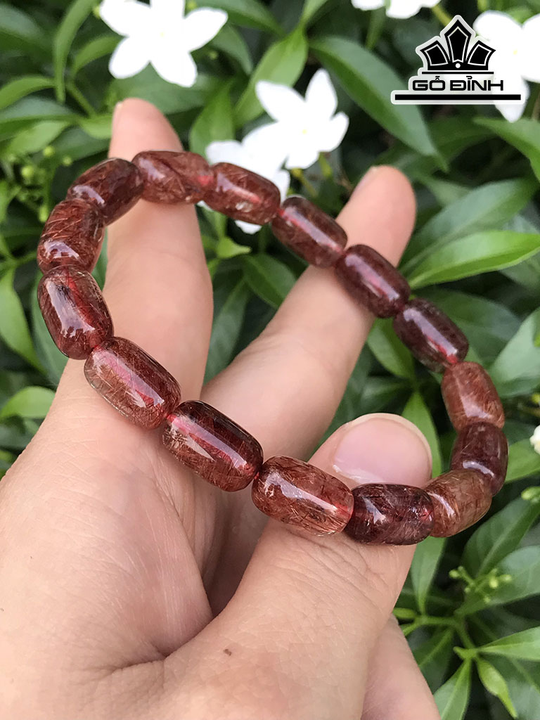 Vòng Tay Lu Thống Đá Thạch Anh Tóc Đỏ Đường Kính Hạt 8,2-13 (mm) 21.5-60gr