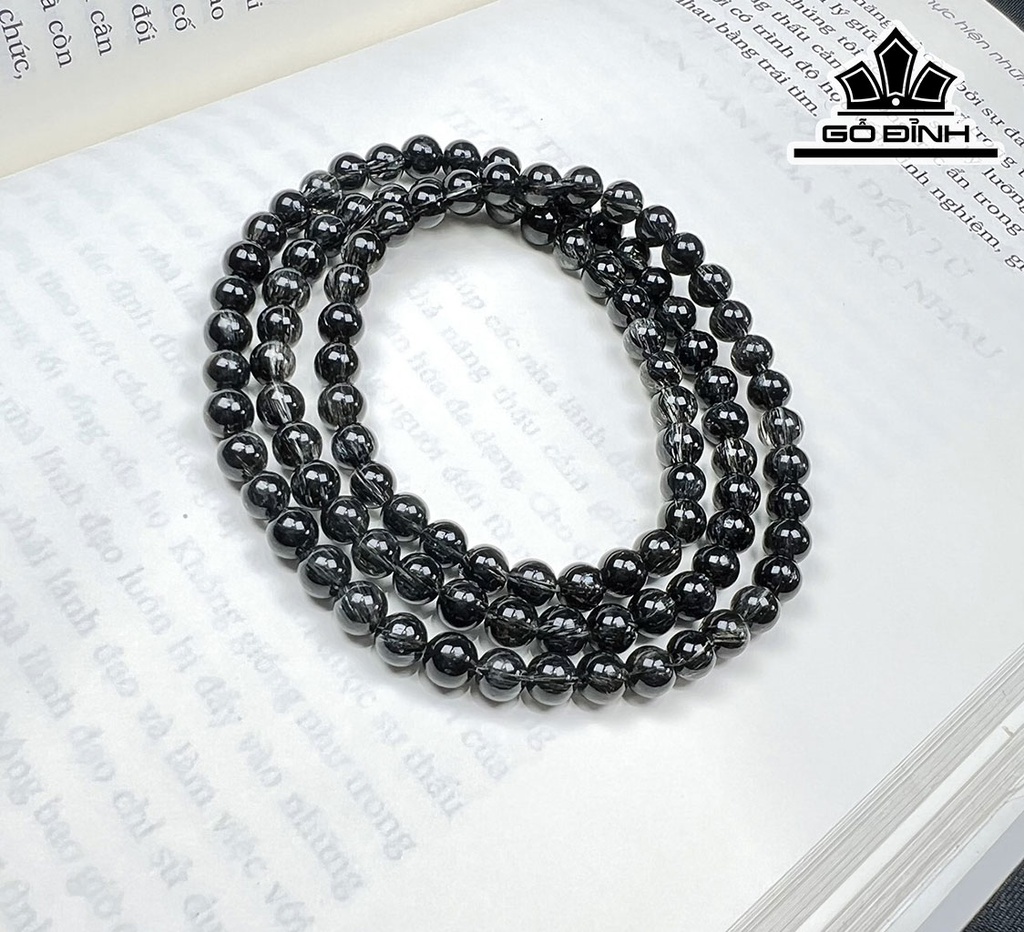 Chuỗi Đá Thạch Anh Tóc Đen Đường Kính Hạt 4,2-6 (mm)