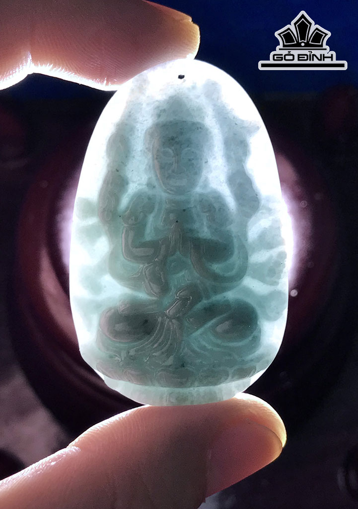 Mặt Dây Chuyền Phật Bản Mệnh Đá Cẩm Thạch (Jadeite) Cao 4,75 Ngang 3 Sâu 0,6 (mm)