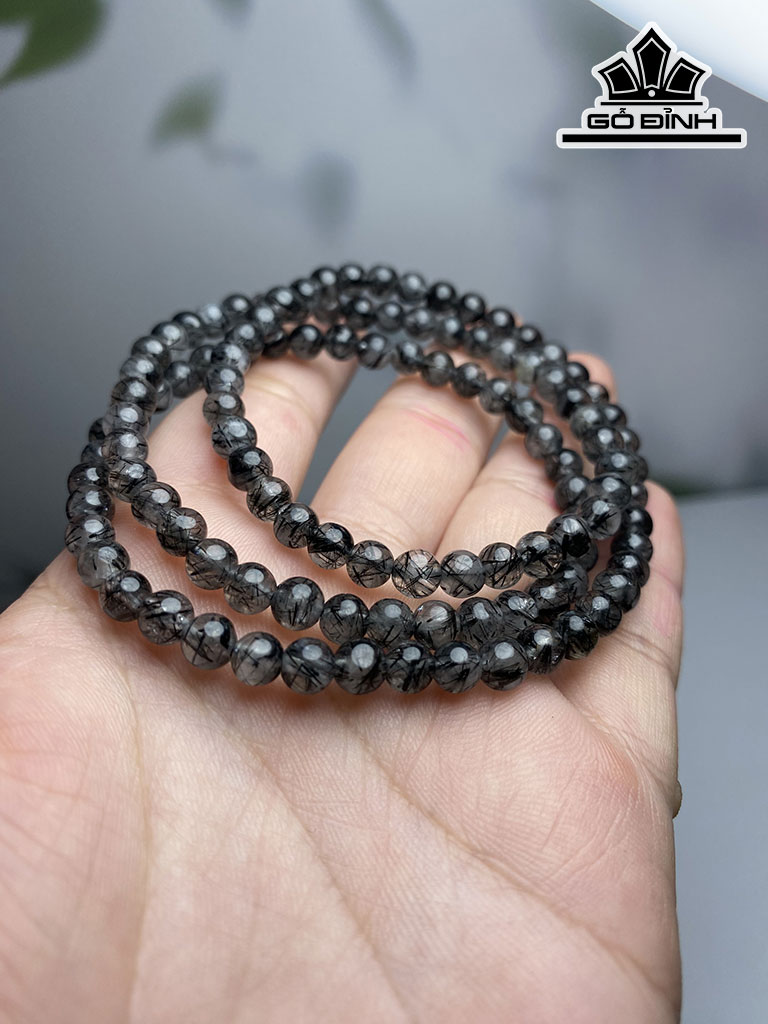 Vòng Tay Đá Thạch Anh Tóc Đen Đường Kính Hạt 5 (mm)