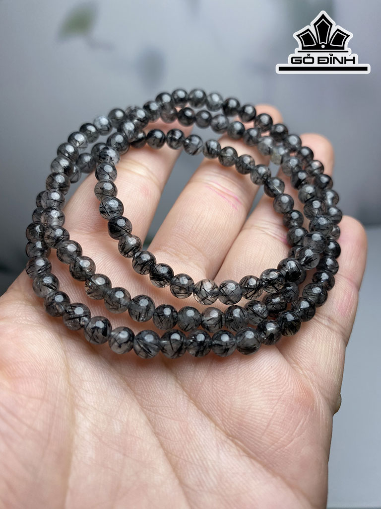 Vòng Tay Đá Thạch Anh Tóc Đen Đường Kính Hạt 5 (mm)
